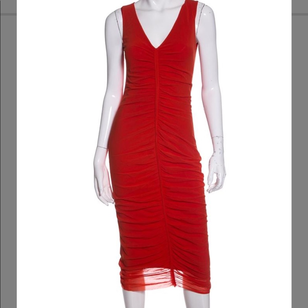 Red Mesh V-Neck Casual Dress
